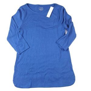 Chicos Ultimate Tee SZ Small Blue Round Neck 3/4 Sleeve Pockets